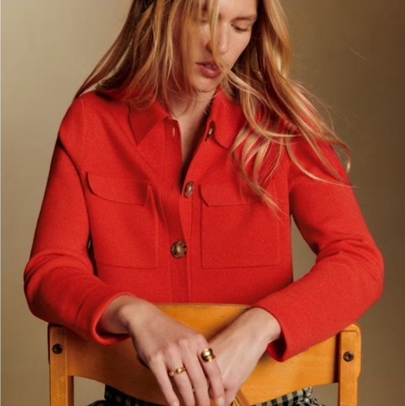 SÉZANE Betty Coral Red Merino Wool Knit Cardigan Jacket Size Medium New - Picture 3 of 11